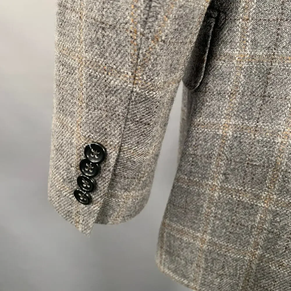 BARONI Size 42 Grey Plaid Wool Notch Lapel Sport Coat